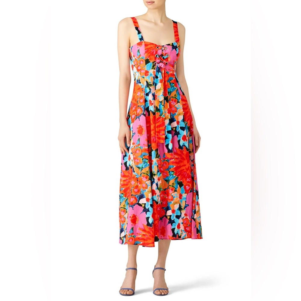 Mara Hoffman Mei Floral Lace Up Dress Size 4 Boho Maxi Resort